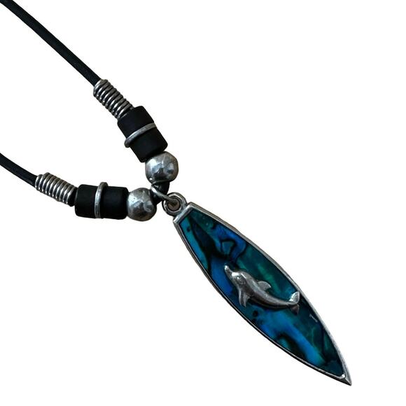 90s Paua Shell Dolphin Pendant Necklace - Picture 1 of 6